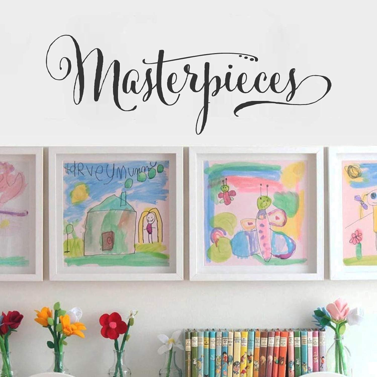 BATTOO Masterpieces Vinyl Wall Decal Sticker 30"Wide 10.5"Tall, Children Artwork Display Art Gallery Wall Art Sticker Playroom Nursery Classroom Decoration