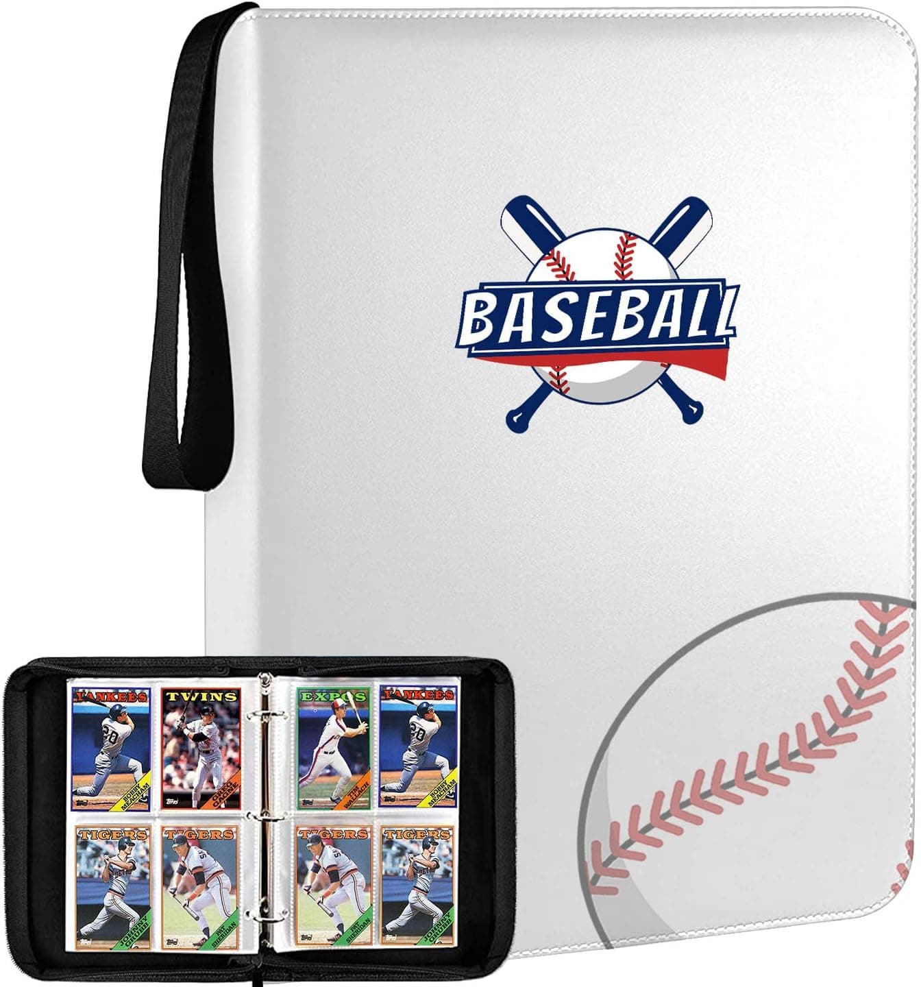 CREND Trading Card Binder with Sleeves, 400 Cards Zipper Binder Card Holder, Baseball Card Binder Sleeves Holder, Album Folder Carrying Case with 50 Premium 4-Pocket Sheets