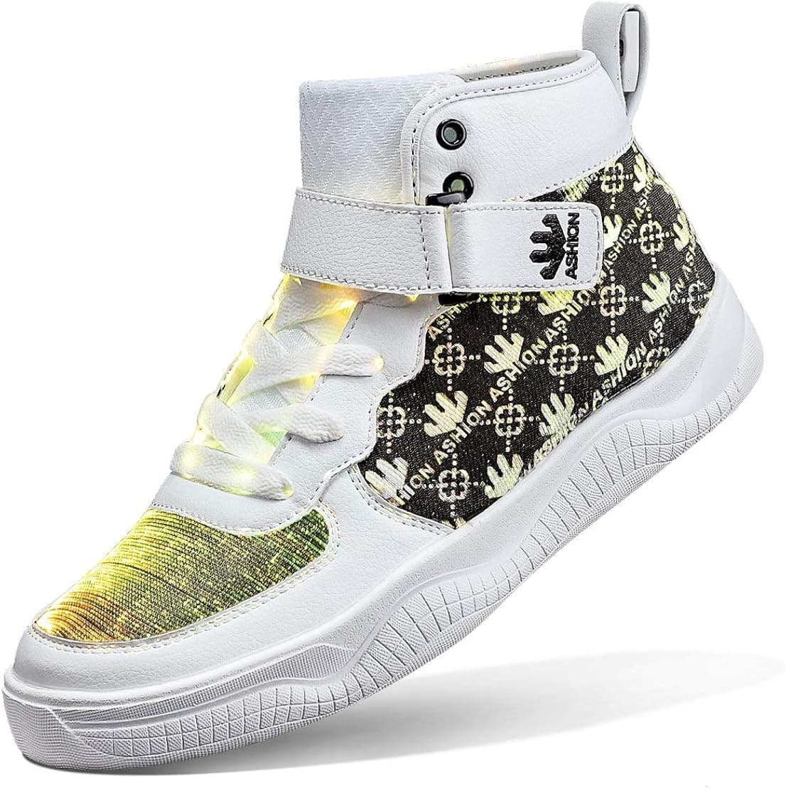 ASHION Luminous Fiber Optic LED Shoes, Light Up Shoes for Women & Men USB Charging Flashing Luminous Trainers for Festivals Thanksgiving Christmas New Year Party Gift White Size 7