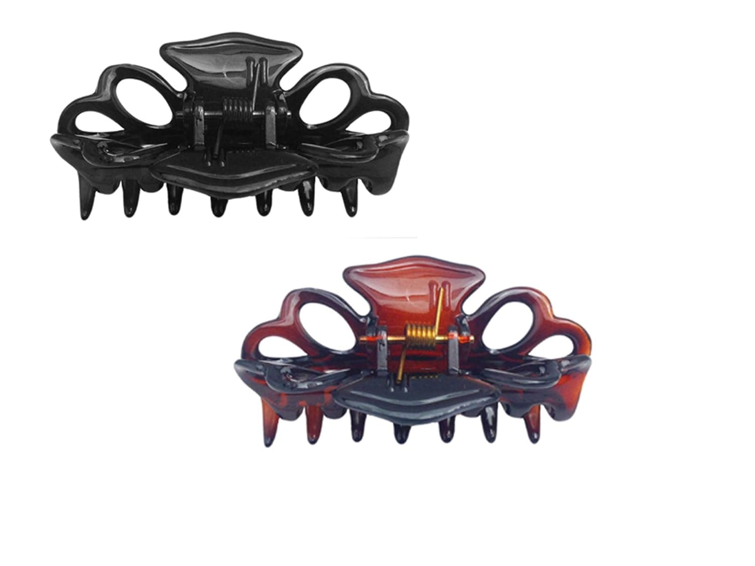 Parcelona French Double Loop 2 1/4 Inches Tortoise Shell-Brown and Black Claw Jaw Hair Clip (2 Pieces)