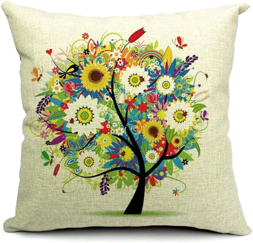 HD Trading 45x45cm Gift Present Linen Cushion Covers Pillow Cases for Put in Car Seat Red Colorful Tree Symbol of Health for Auto Seat
