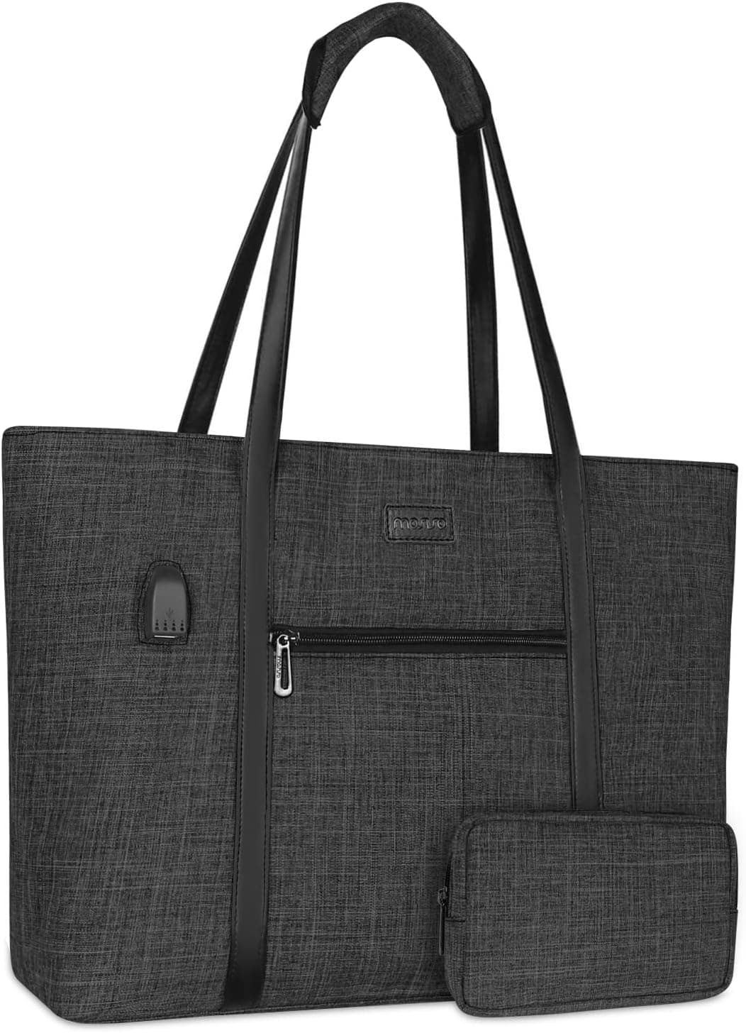 MOSISO USB Port Laptop Tote Bag for Women, Compatible with MacBook, 17-17.3 inch Notebook and Chromebook, Lightweight Organizer Work Travel Business Briefcase with Small Purse, Black