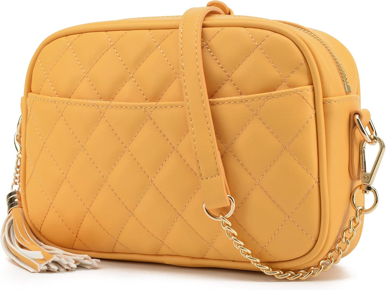 lola mae Quilted Crossbody Bag, Medium Lightweight Shoulder Purse Top Zipper Tassel Accent