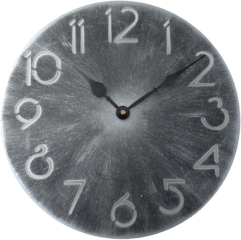 Yazhben Home Retro Metal Industrial Wall Clock，12 Inch Round Digital Numerals Easy to Read Battery Operated Non-Ticking for Living Room (Antique Grey, 12 inch)