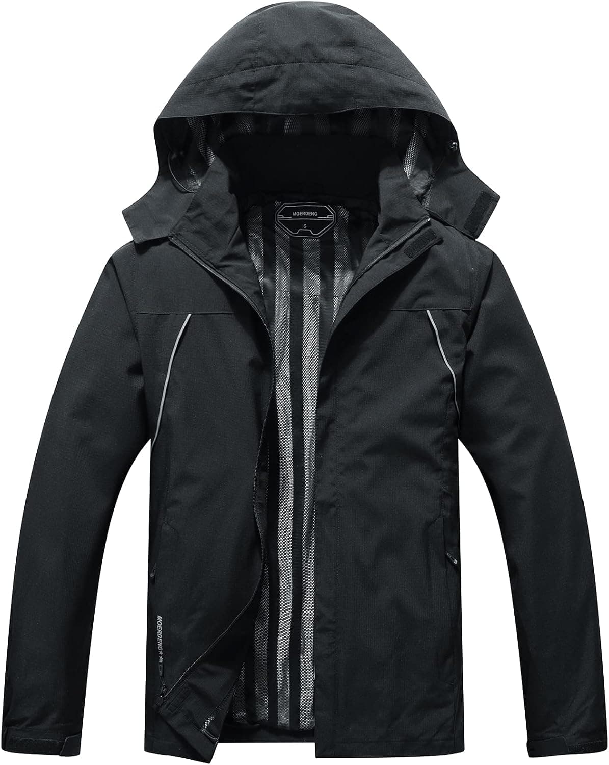 MOERDENG Men's Waterproof Rain Jacket Outdoor Lightweight Softshell Raincoat for Hiking Travel