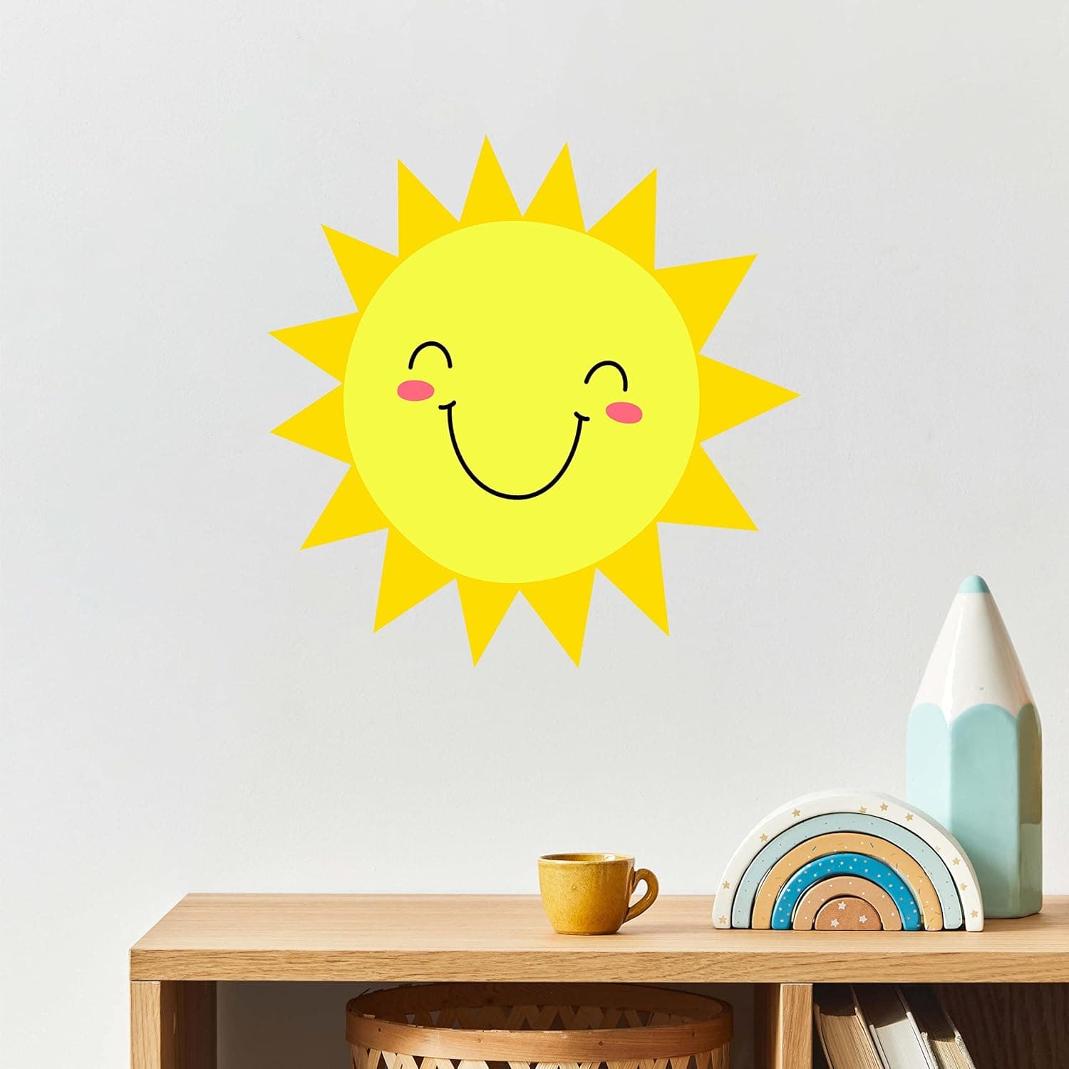 Wallency Sun Wall Decal - Peel and Stick Wall Sticker for Kids Room, Bedroom, Kindergarten, School Walls - Removable and Safe for Walls and Glass - Made in The USA (23" x 23", Happy Sun)