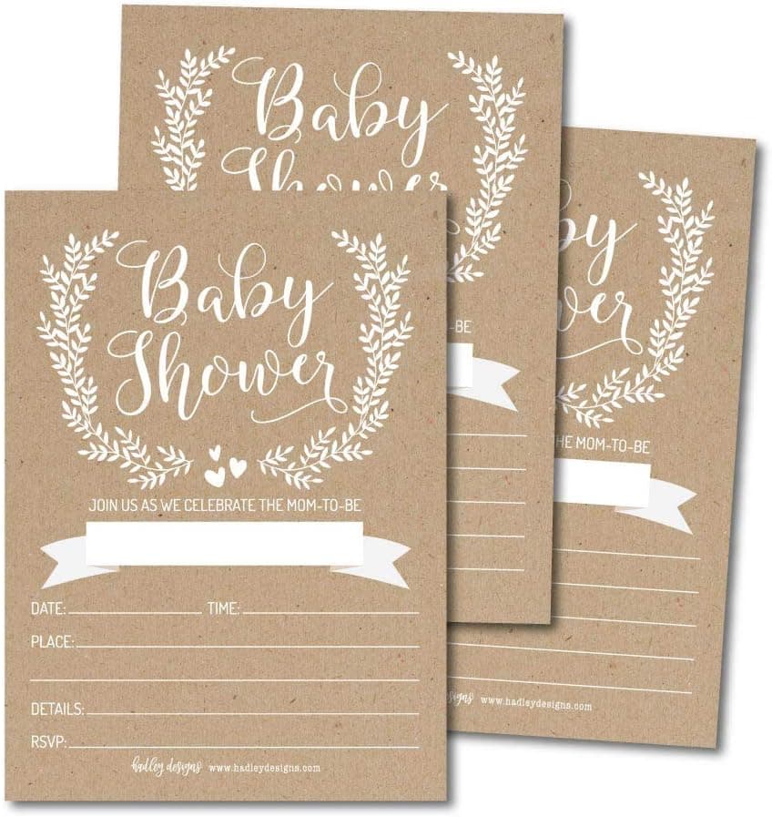 25 Rustic Baby Shower Invitations, Sprinkle Invite for boy or girl, Gender Neutral Reveal Kraft White, Cute Printed Fill or Write In Blank Printable Card, Vintage Coed Twin Party Stock Paper Supplies
