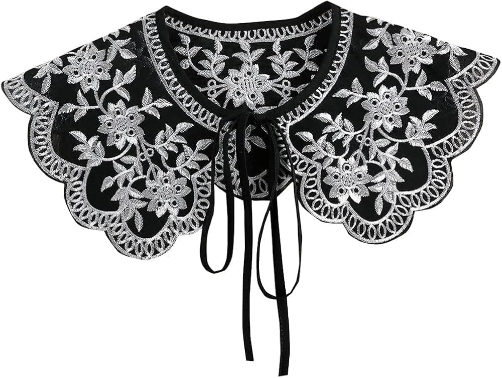 LoudSung Shawl False Collar Detachable Blouse Half Shirts Fake Collar Embroidery Hollow Design Elegant for Women Girls