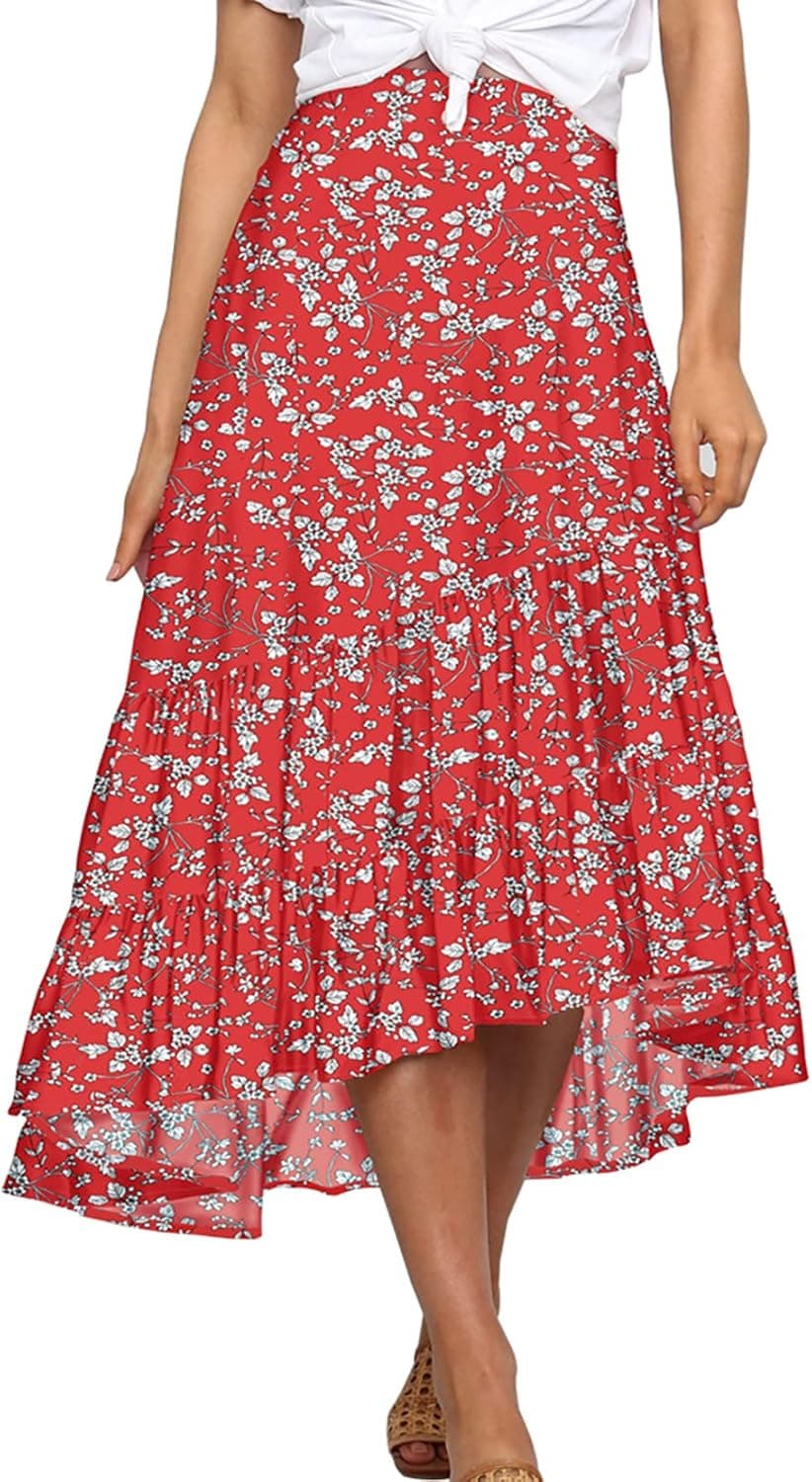MIUDOLLS Women's High Waist Boho Skirt Pleated A Line Midi Skirt