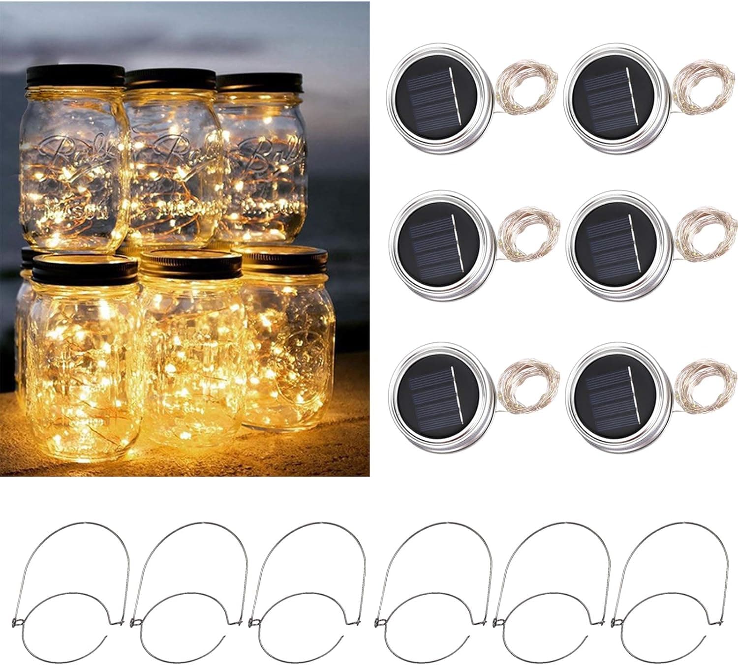 MUCH Mason Jar Lights Starry,6 Pack 20 LED Decorative Lid String Lights Fairy Star Firefly Jar Lid Lights with Waterproof&Rust Resist for Garden Wedding Lantern,Fence,Patio,Party Decorations (No Jars)