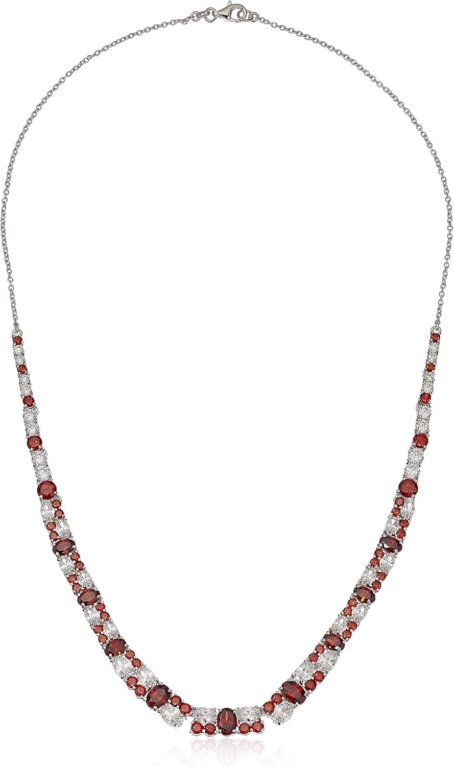 Sterling Silver Garnet Color and White Cubic Zirconia Necklace, 18"