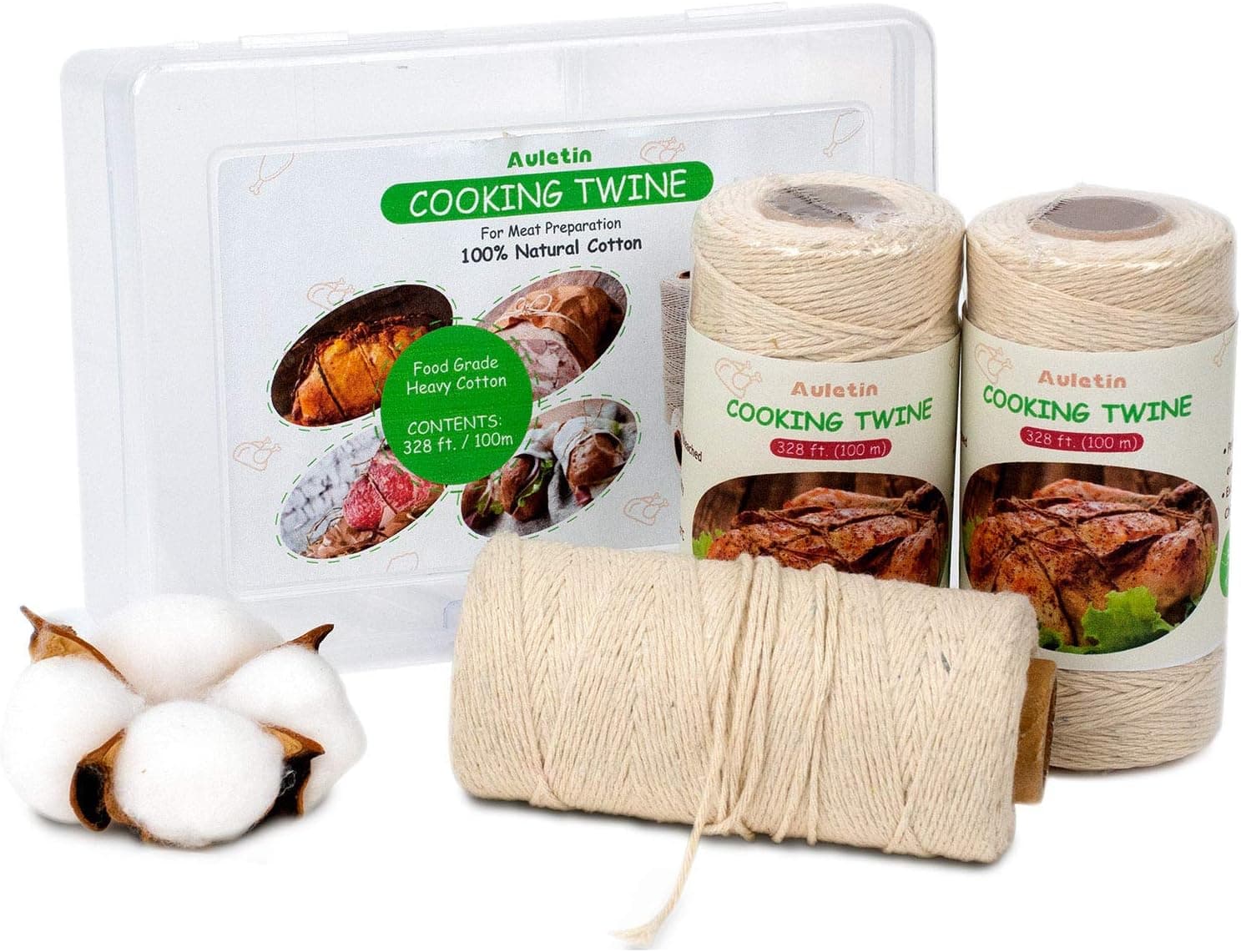 Auletin Cooking Twine String - 3 Pack Butchers Twine, 100% Natural Cooking String for Meat, 7 Ply 328 Ft Thick Cotton String, Kitchen Twine for Roasting, Rotisseries, Turkey, Cheese, Sausage Rope
