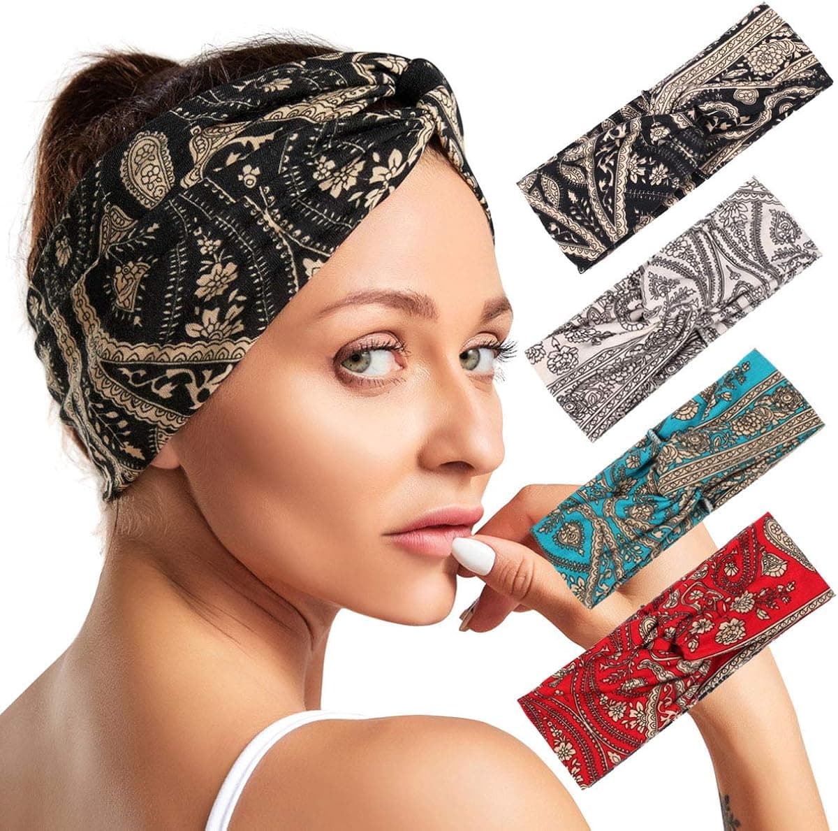 YMXHHB 4 Pack headbands for women Headband Boho Floal Style Criss Cross Head Wrap Hair Band Sports yoga Headband