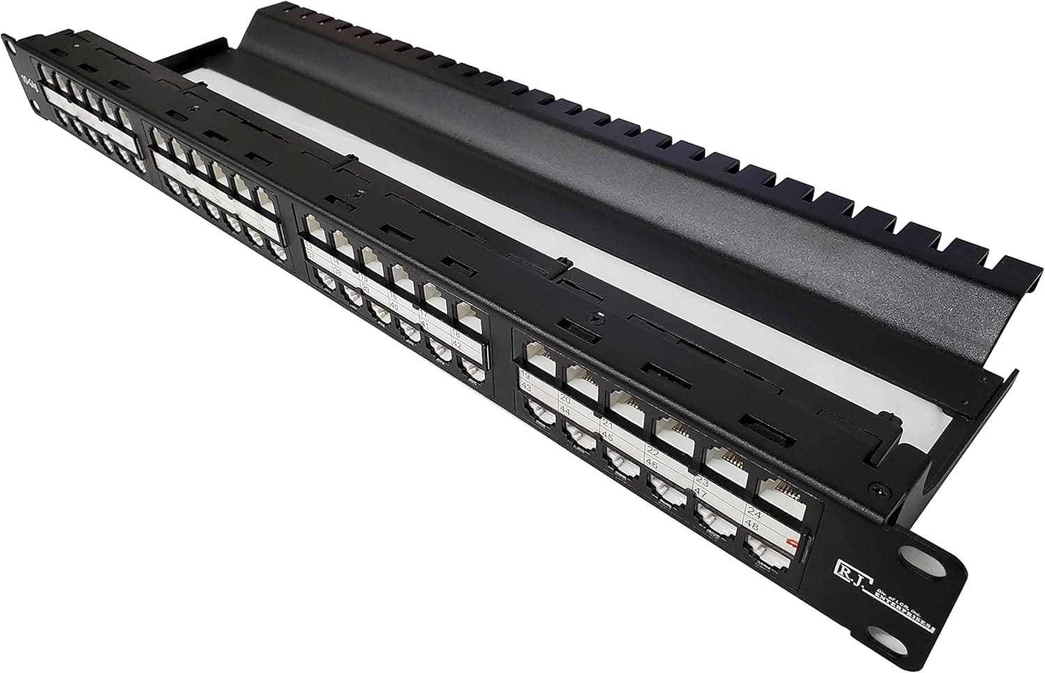 R.J. Enterprises®-HDPP-48-C6, Patch Panel-48 Port-One U (No faulty Coupler) 10G-Gigabit Ethernet NOT just Fast Ethernet,Tool-Less,Feed Through,High Density Rack Mount-Edge-Telecom Room,PoE+Compliant
