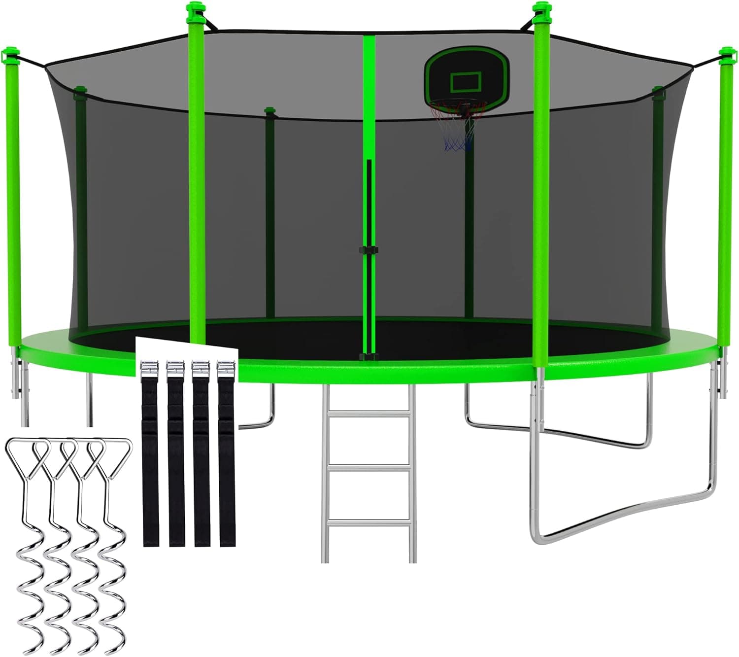 CITYLE 1500LBS 12 14 15 16 FT Tranpoline for Adults/Kids with Safety Enclosure Net, Basketball Hoop, Ball, Wind Stakes and Ladder, Heavy Duty Outdoor Recreational Tranpolines for Family
