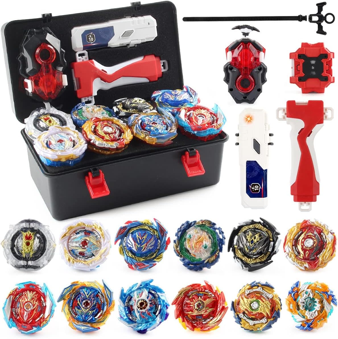 Bey Battle Burst Gyro Toy Set 12 Spinning Tops 3 Launchers Combat Battling Game with Protable Storage Box Gift for Kids Children Boys Ages 6+