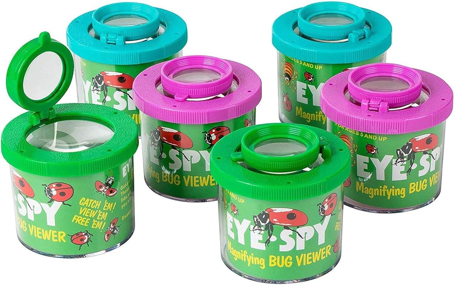 Blue Panda Bug Viewer - 6-Pack Bug Magnifier Container for Insects, Bug Catcher Cage Toy, Kids Science Class, 3 Colors, 2.7 x 2.7 x 2.6 Inches