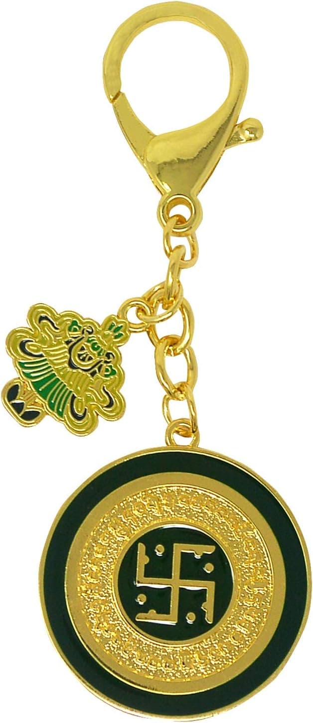 Feng Shui “Victory Banner” Dakini Success Green Tibetan Hanging Round Keychain W4338