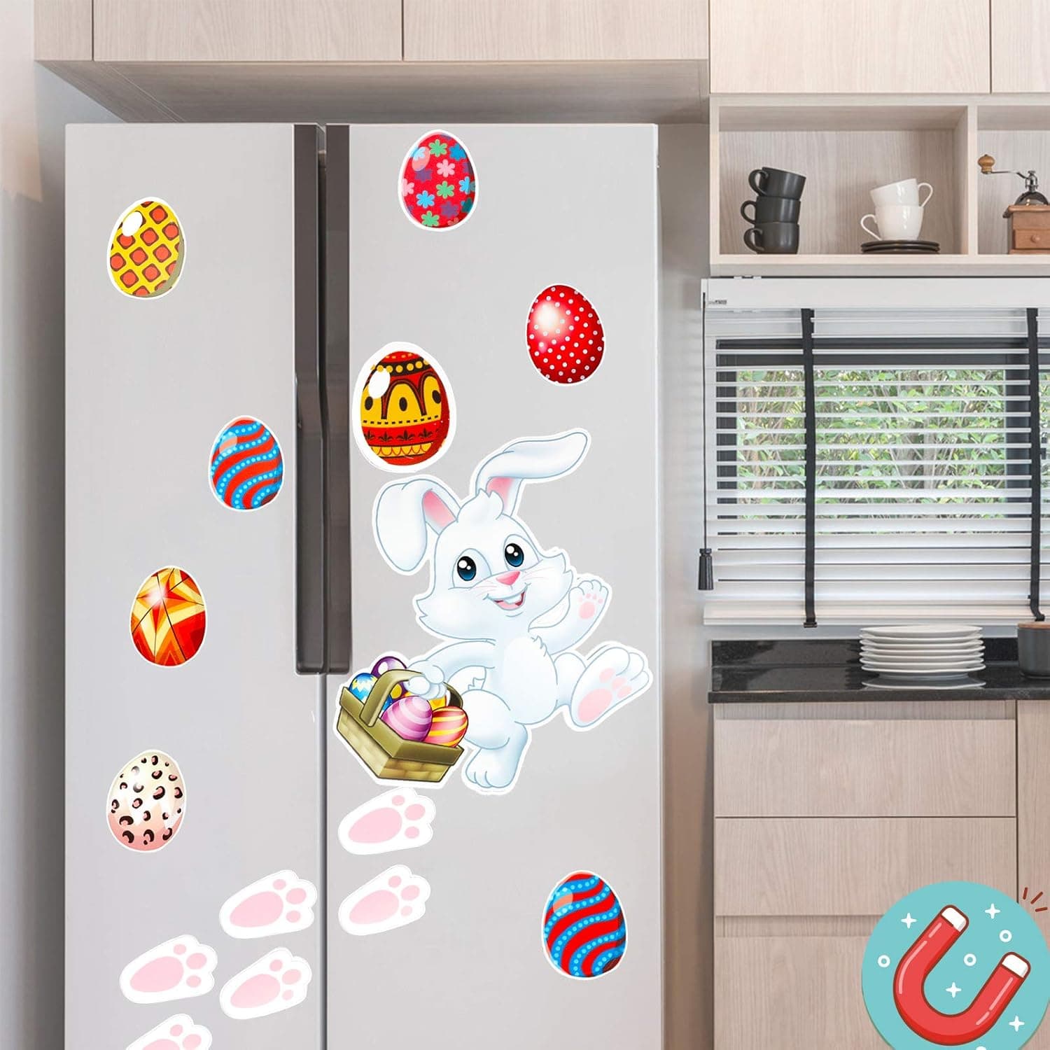 HOWAF 24 Pieces Happy Easter Bunny Refrigerator Magnets Fridge Magnet Sticker Bunny Easter Egg Magnet Sticker Easter Decoration for Easter Party Decor Home Kitchen Door Cabinet
