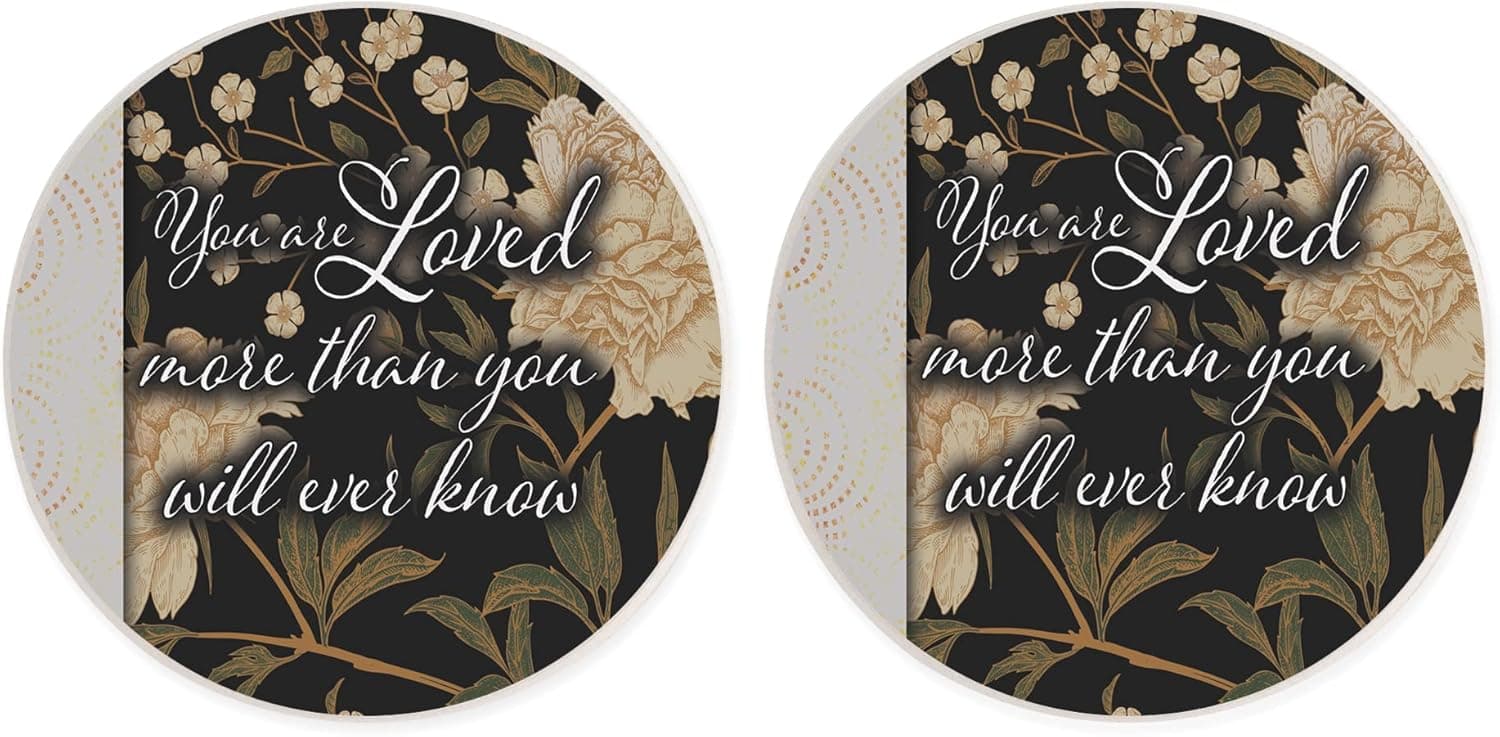 You are Loved Dark Floral 2.75 x 2.75 Absorbent Ceramic Car Coasters Pack of 2