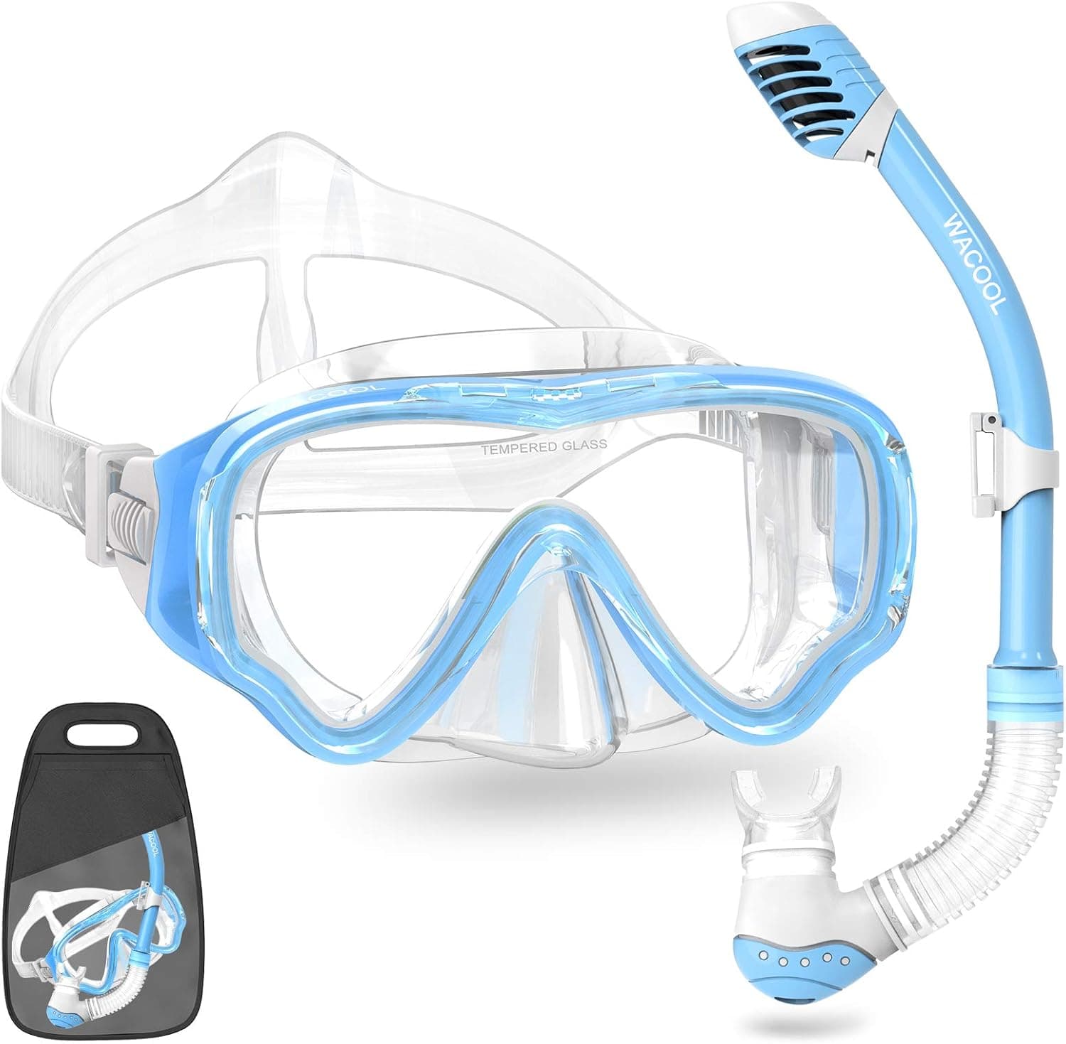 WACOOL Snorkeling Snorkel Diving Scuba Package Set Gear for Kids Youth Junior Anti-Fog Coated Glass with Silicon Mouth Piece Purge Valve and Anti-Splash