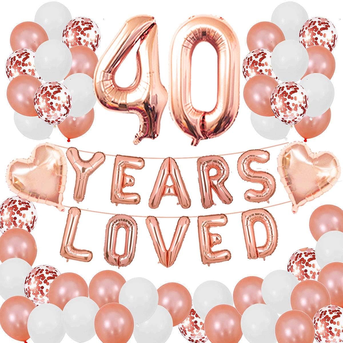 40 Years Loved Rose Gold Theme Kit For 40TH Birthday or Anniversary Party Decorations Supplies Rose Gold latex Confetti balloons 16inch Years Loved Foil Balloons 32inch number 40 Rose Gold Succris