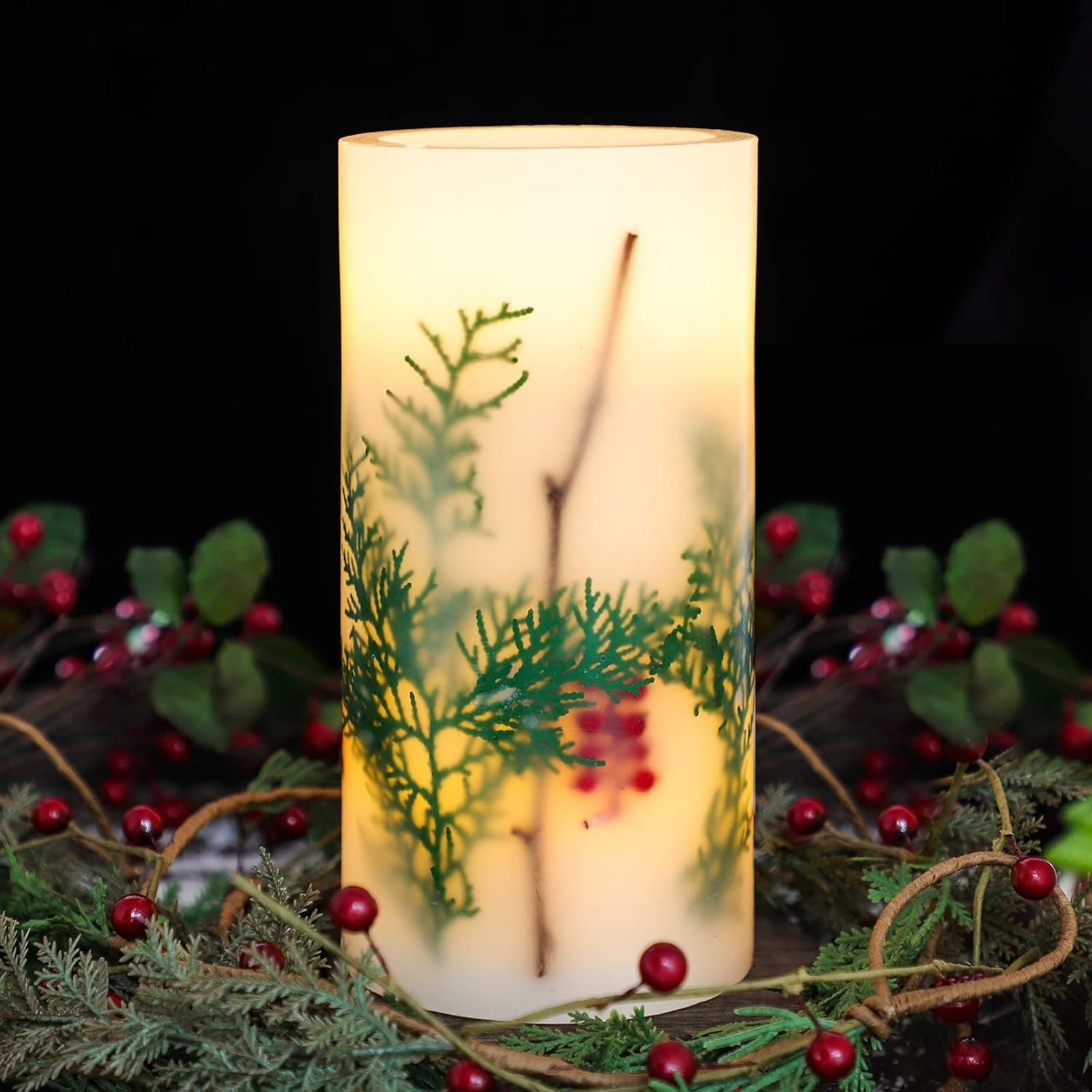 PETRISTRIKE Christmas Pillar Candles, Holiday Led Flameless Candles with Timer, Battery Operated Flickering Candles for Christmas Home Decorations