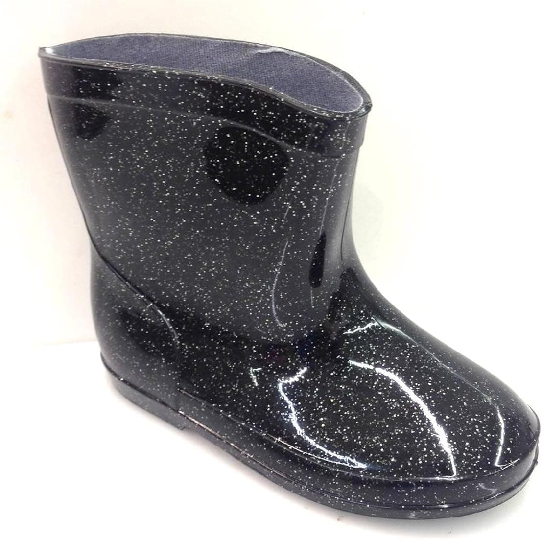 Unisex Toddlers Boys Girls Rain Boots Glitter Design Kids Shoes Comfy Easy Wear (12, Black)