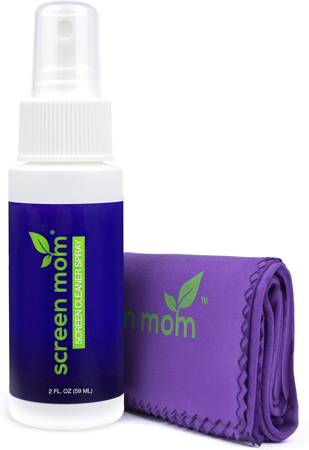 Screen Mom Screen Cleaner Kit for Laptop, Phone Cleaner, iPad, Eyeglass, LED, LCD, TV - Includes 2oz Spray and 2 Purple Cleaning Cloths