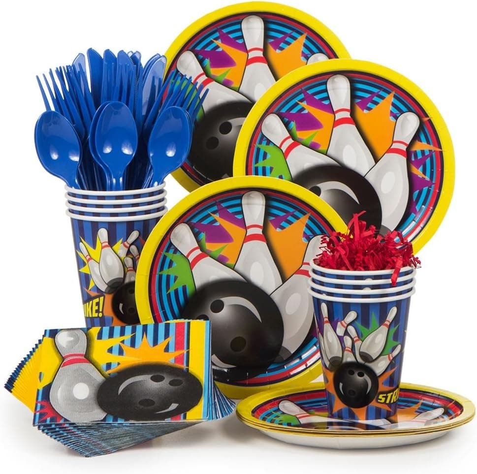 Bowling Party Supply Standard Kit (Serves 8) - Includes 8 Forks, Knives, and Spoons