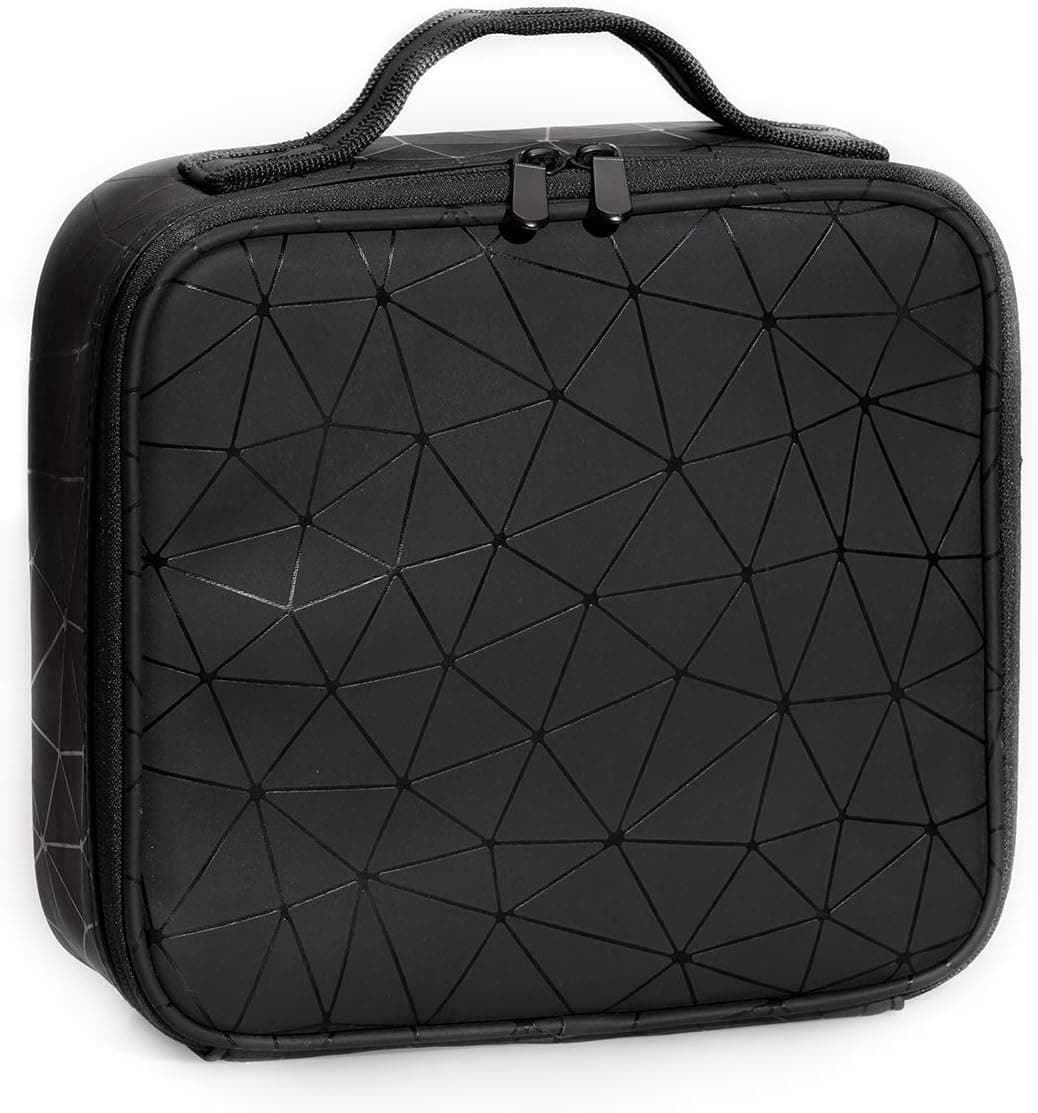 Garsumiss Travel Makeup Train Case Professional Cosmetic Bag Organizer Portable Artist Storage Make Up Compartments Tool Box Vanity for Brushes Toiletry Jewelry,Diamond Shape Pattern(Black)