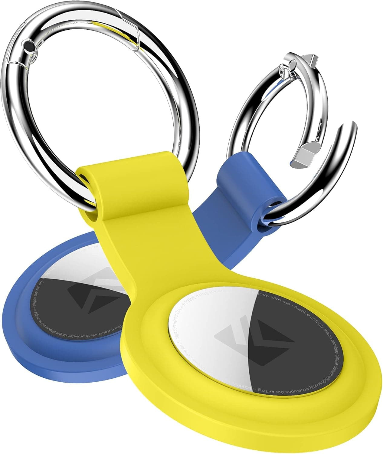 FLOVEME Case for Airtag Holder Keychain Silicone - Airtag Case Soft Holder Cover with Key Ring, Air Tag Accessories for Wallet, Bags, Dog Collar (Deep Blue+Yellow Cream, 2 Pack)