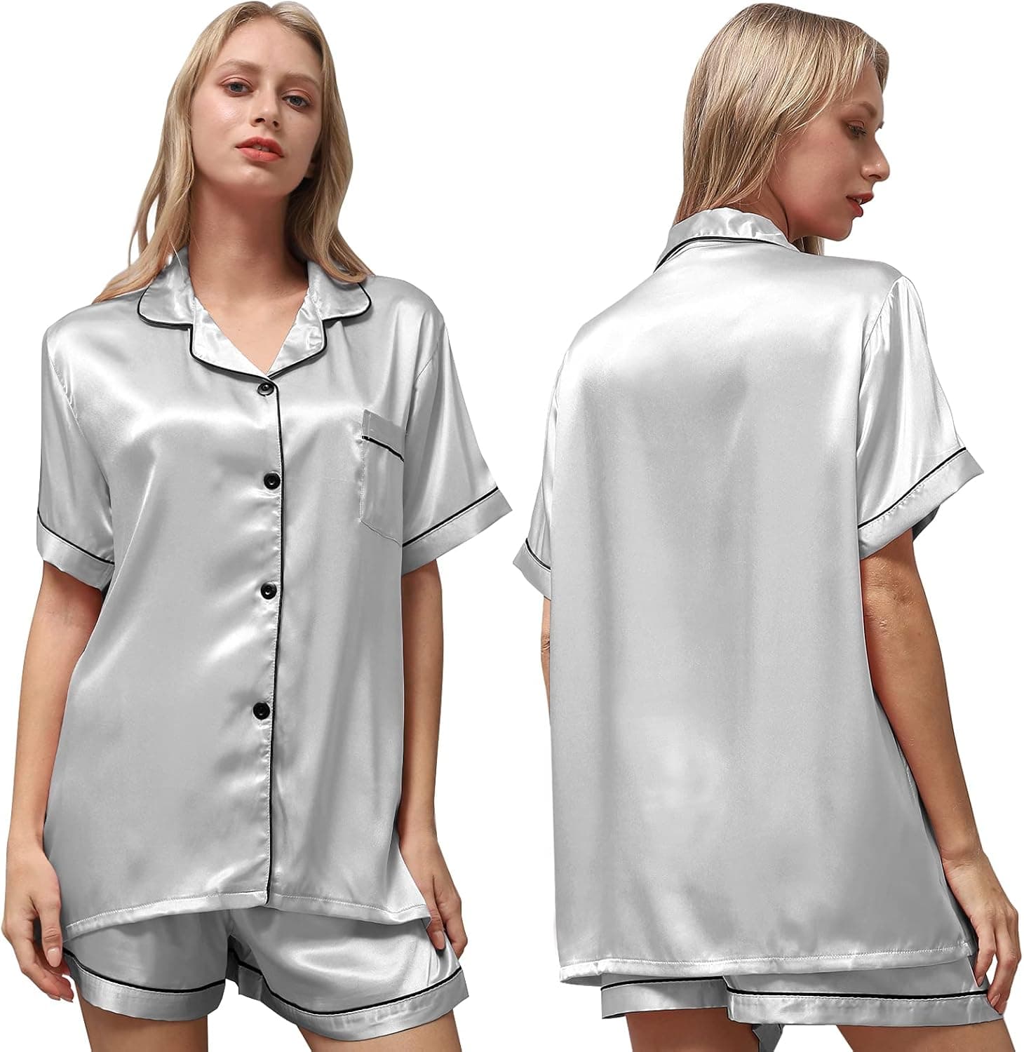 Ladieshow Womens Satin Pajamas Set Silk Pajamas for ladies 2 piece, Short and long sleeve pajamas