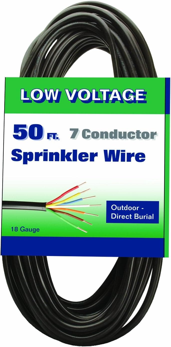 Coleman Cable 09637 Solid 30-Volt Underground Sprinkler System Wire, 18-Gauge 7-Conductor 50-Feet