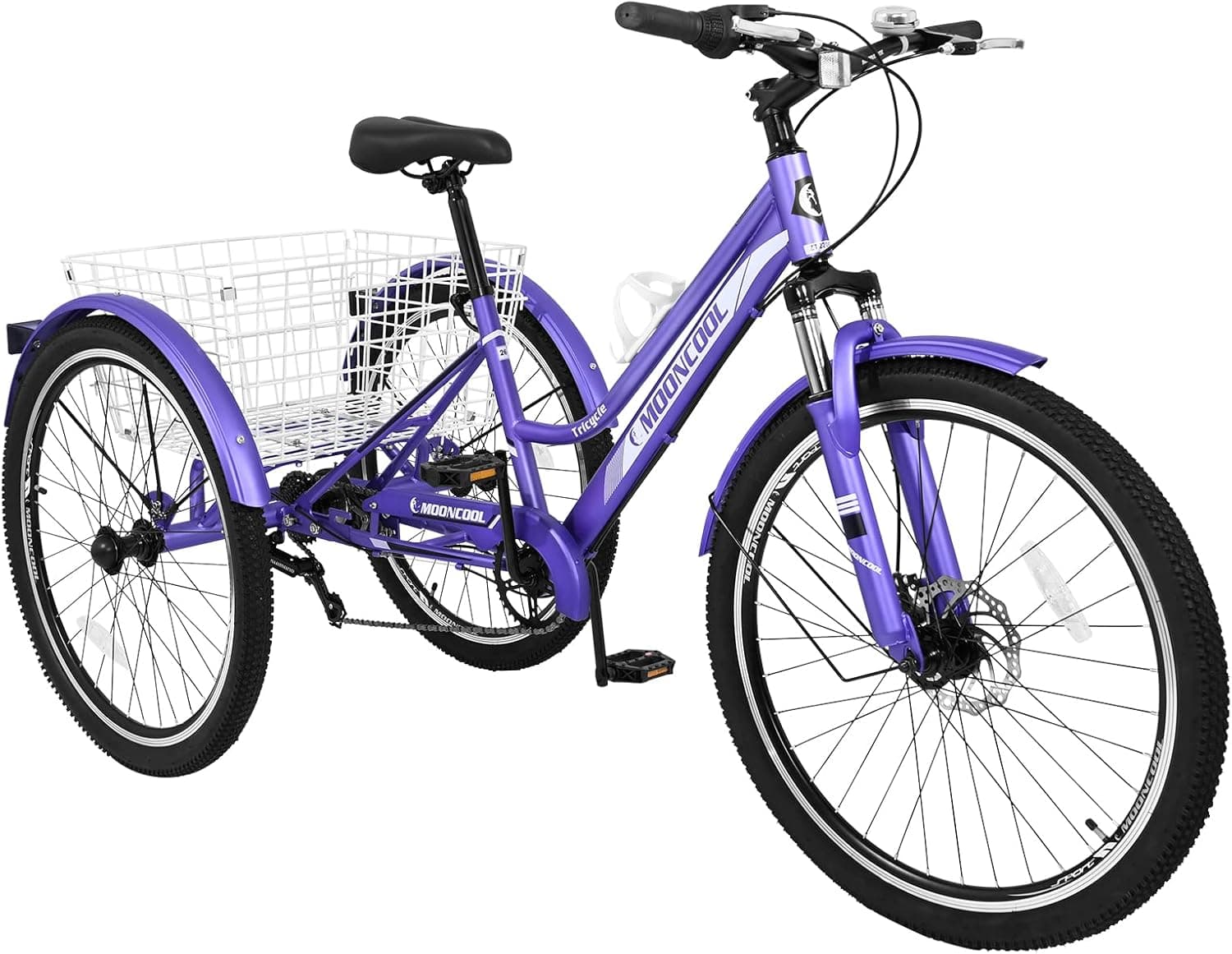 MOPHOTO Mountain Tricycle for Adults, 3 Wheeled 7-Speed Mountain Tricycle 24 inch 26 inch Men's Women's Tricycles Cruiser Bike Featuring Disc Brakes, Cargo Basket