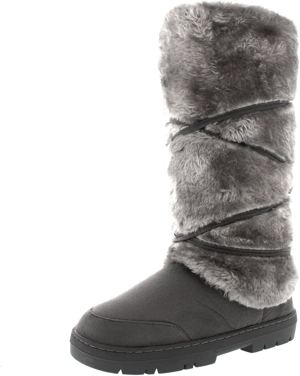 Holly Womens Tall Knee High Fixed Lace Wrap Winter Snow Rain Boots