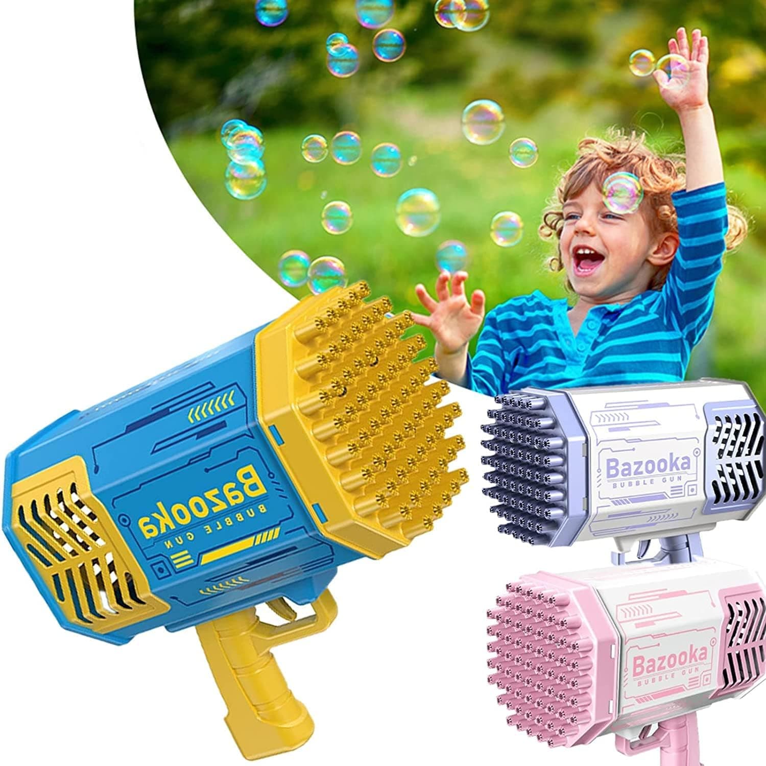 Bubble Machine Guns, Upgraded 69 Holes Bubble Machine with Colorful Lights, Bubble Solution, Bazooka Bubble Machine for Kids Adults Summer Outdoor Party Activity (Purple)