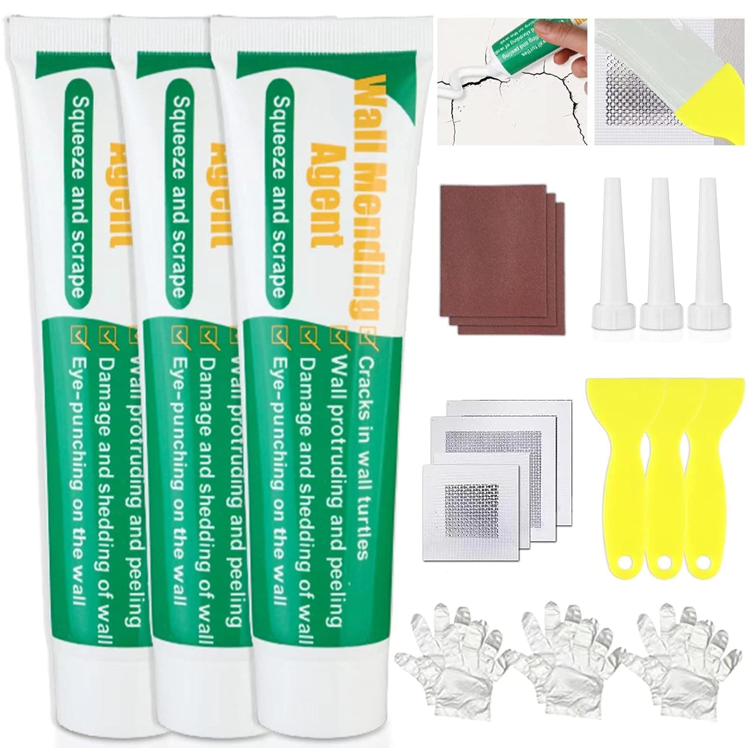 Wall Mending Agent, SKRMISDA Wall Repair Safe Mending Upgraded Spackle Kit with Scrapper Quick and Easy Fix Crack Wall, Spackle Wall Hole Filler & Plaster Self-Adhesive Repair Putty
