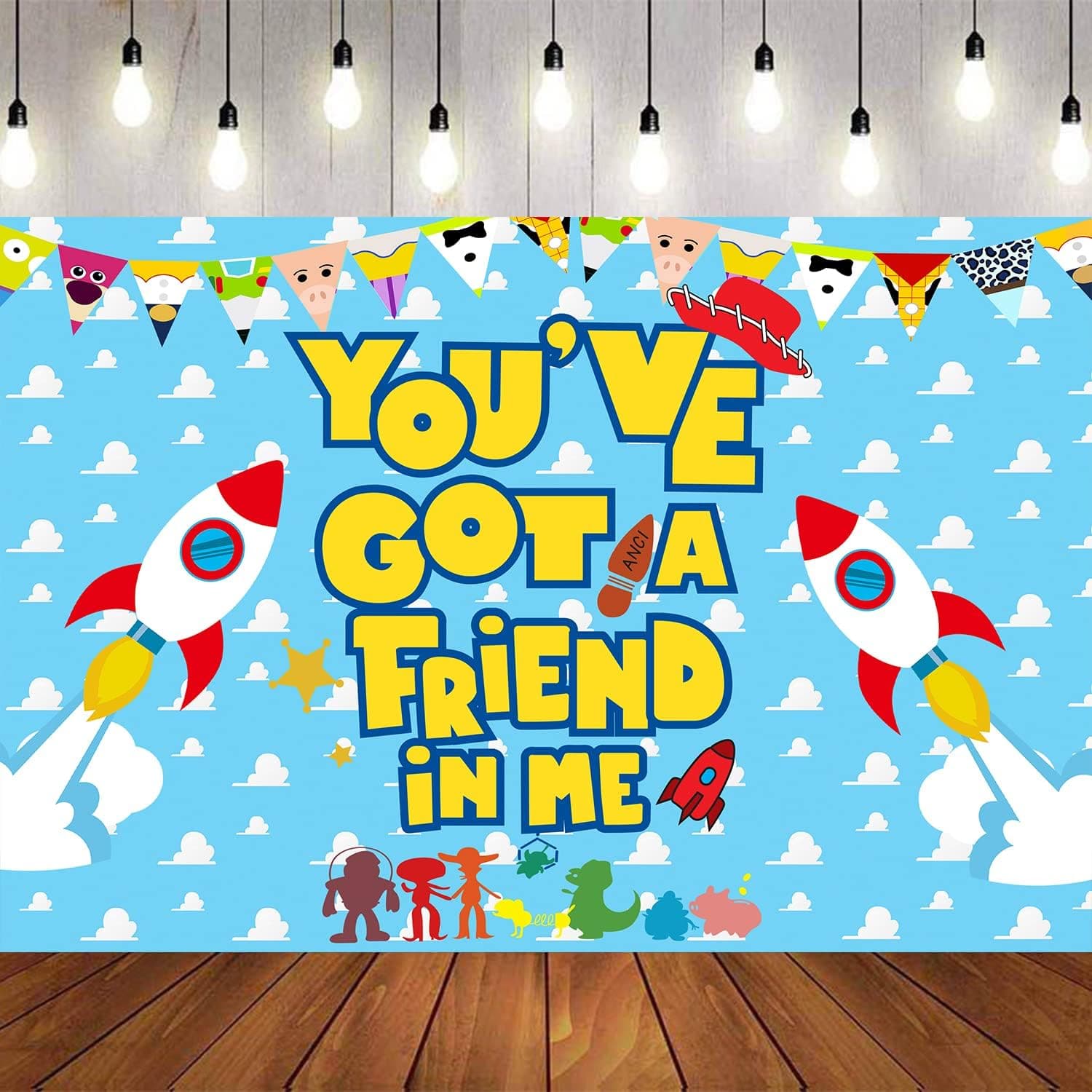 Toy Inspired Story Backdrop Blue Sky White Clouds Backdrops You've Got A Friend in Me Cartoon Story Backdrop for Boys Girls Bday Party Supplies Decorations Background-5x3.3ft
