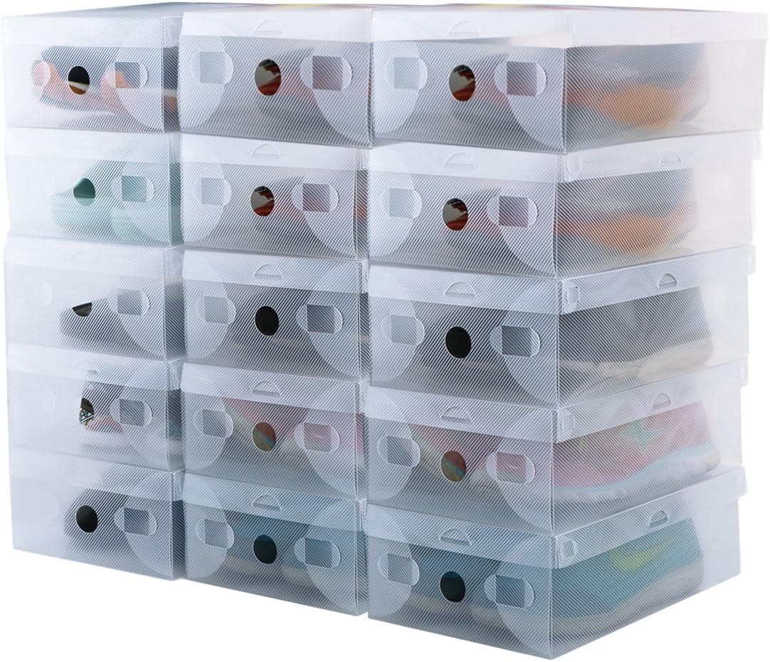 kilofly 15 Kids Women Smart Storage Containers Foldable Clear Shoe Box Set