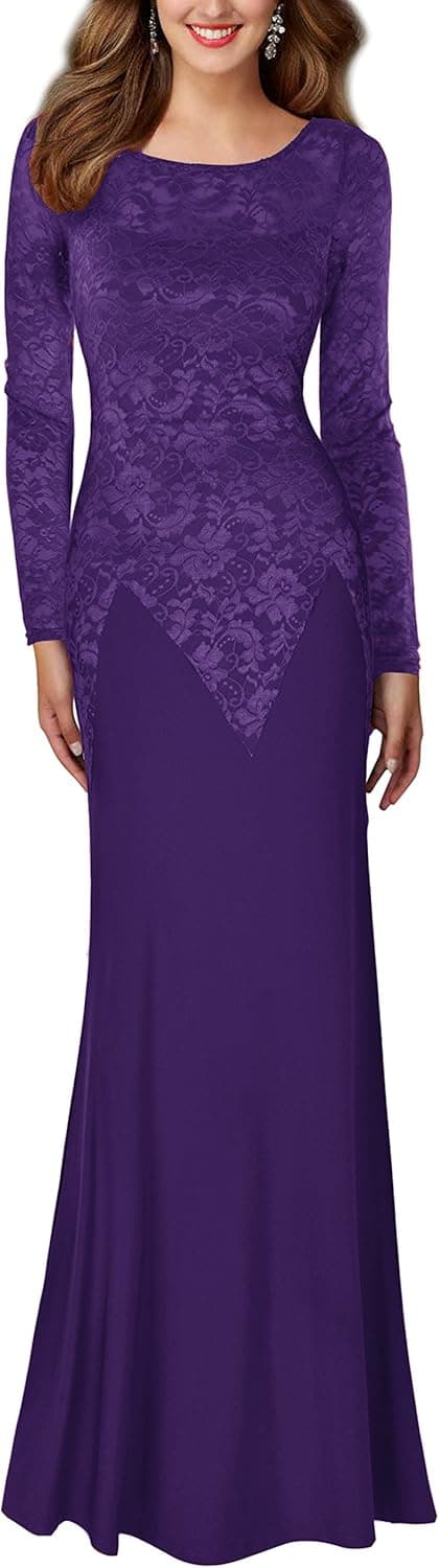 REPHYLLIS Women's Retro Floral Lace Wedding Maxi Bridesmaid Long Dress (Small, Purple)
