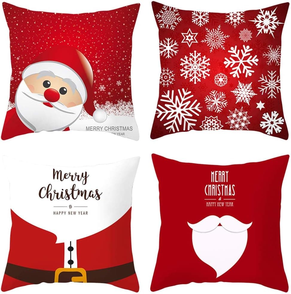 18 x18 Inch Christmas Throw Pillow Cover Set of 4 Holiday Decor Pillowcase Cushion Cover Xmas Santa Claus Christmas Pillows Winter Holiday Throw Pillows Christmas Farmhouse Decor for Couch