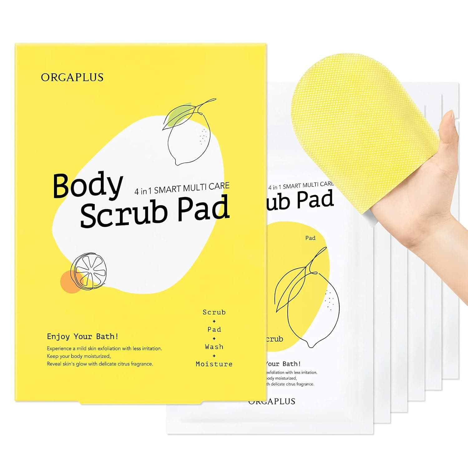 Orgaplus Body Scrub Pad, exfoliating with natural scrub and nourishin skin all at once, Scrub + Wash + Pad + Moisturizing all in one / 1box(6ea)