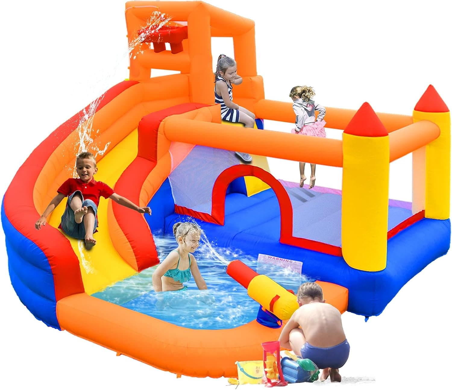 ALINUX Inflatable Water Slide, Inflatable Water Park for Wet and Dry, 5 in 1 Water Pool Slide (Without Blower)
