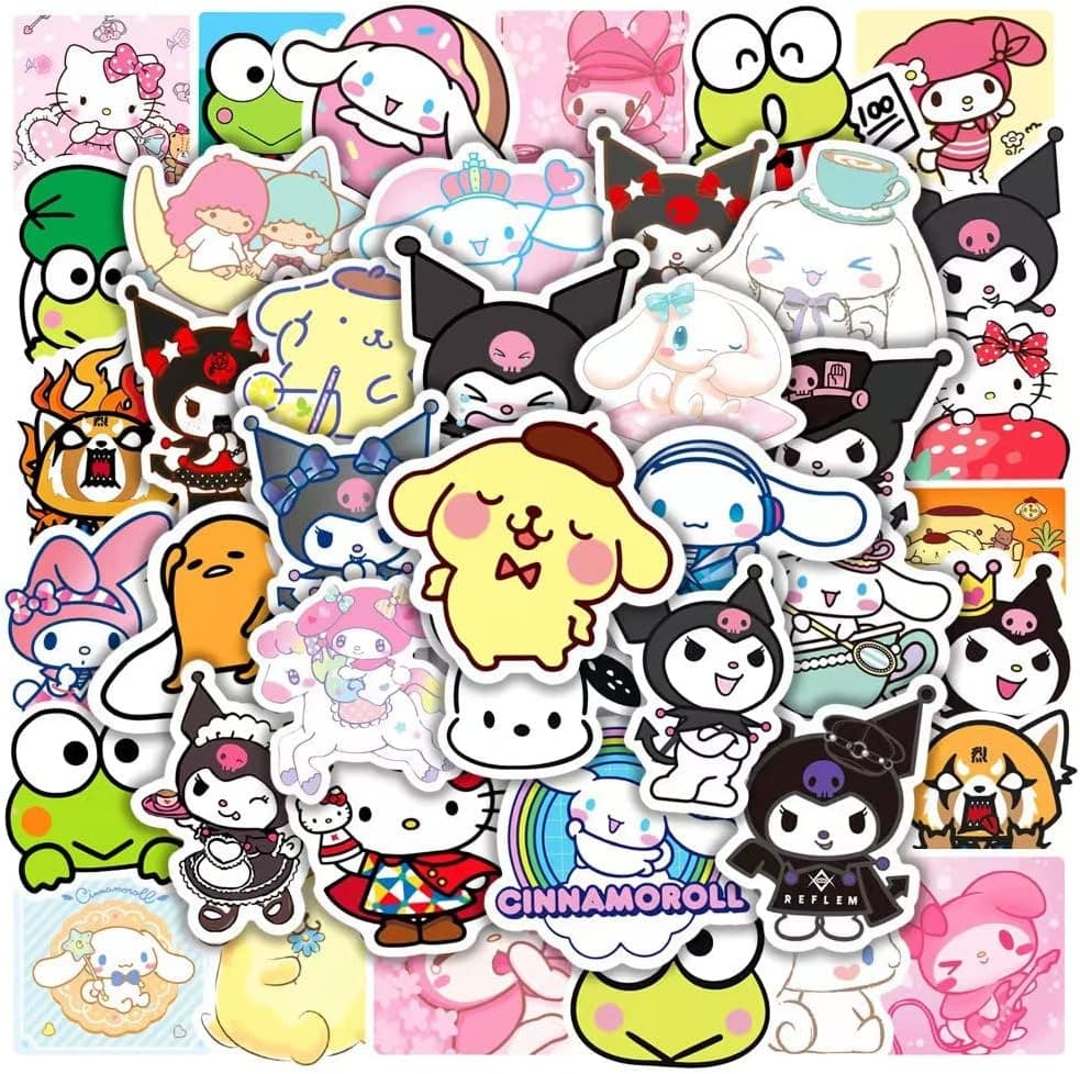 50 Pcs Kawaii Stickers, Waterproof Vinyl Cute Japanese Anime Sticker, Decal for Laptop Water Bottle for Kids Teens Girls Adults