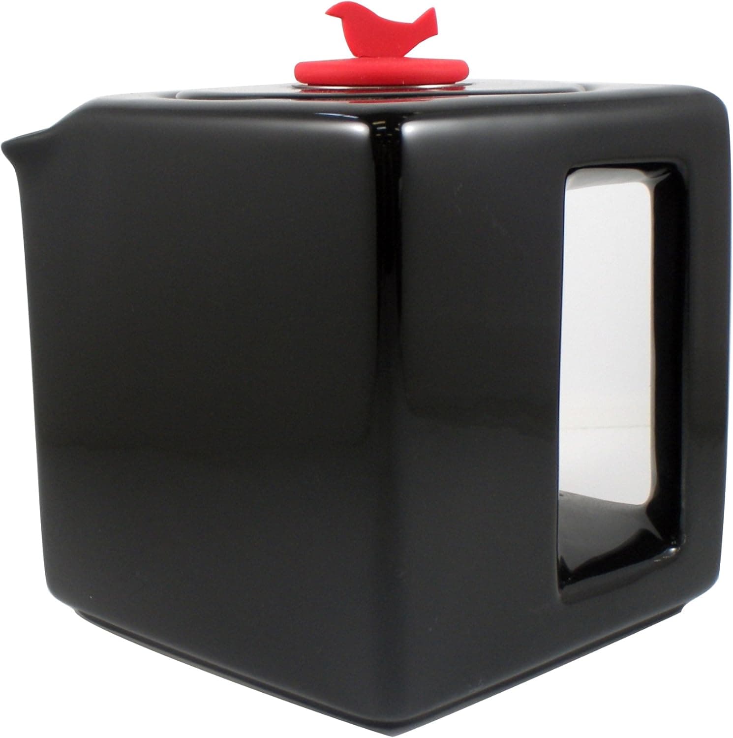 Make My Day Tea Cube Ceramic Teapot with Infuser, Black with Red Accent