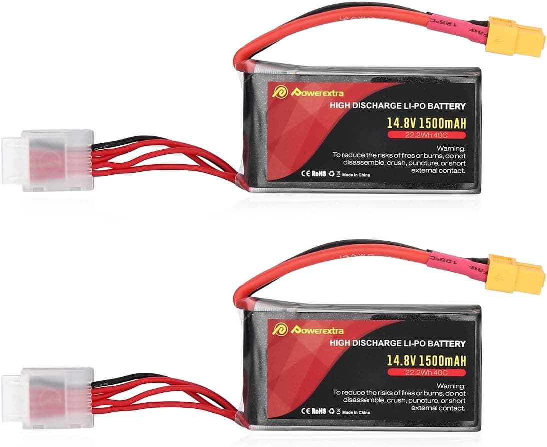 Powerextra Lipo Battery Pack 14.8V 1500mAh 40C 4S with XT60 Plug for RC Boat Heli Airplane UAV Drone(2Pack)