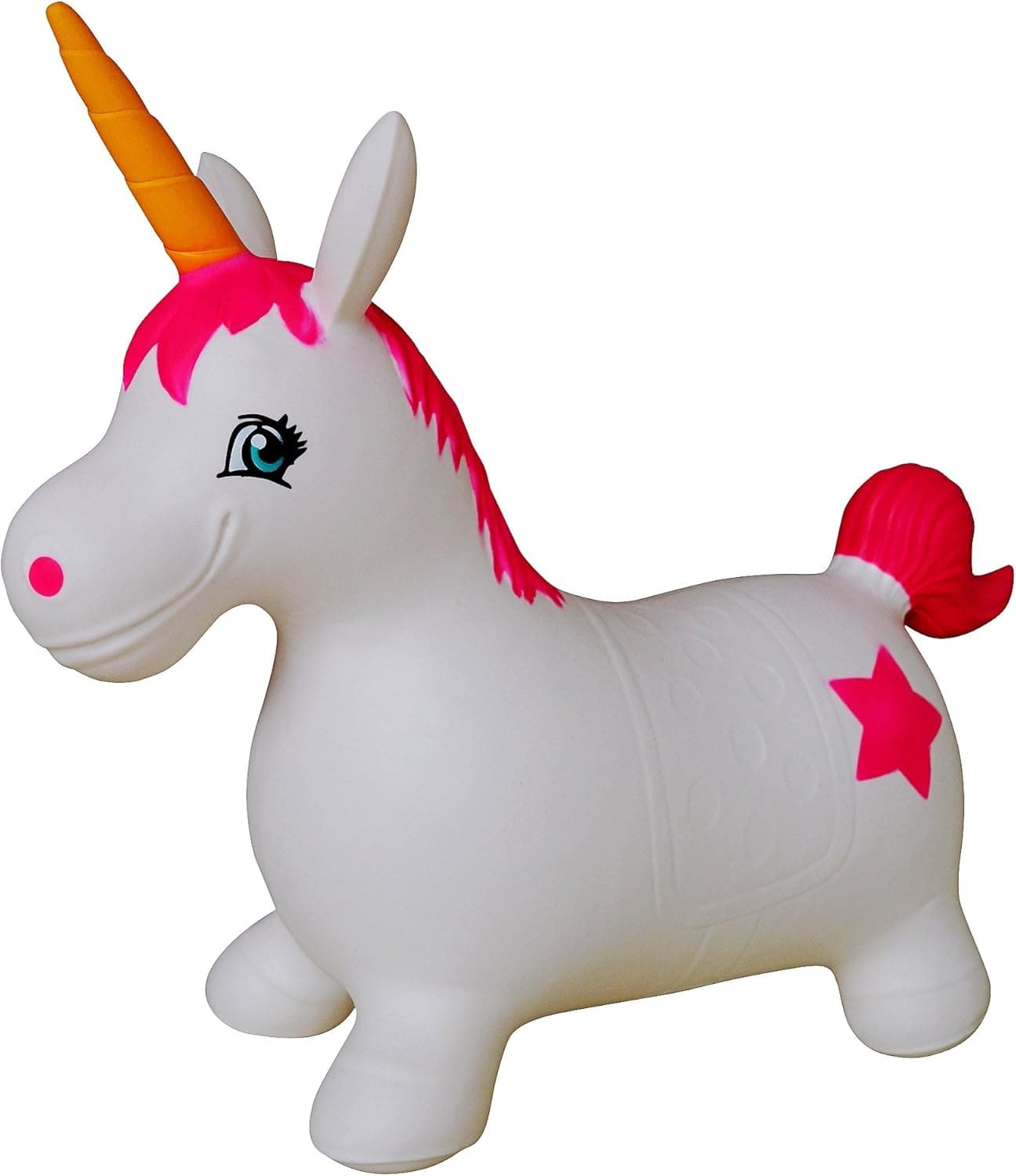 AppleRound Unicorn Bouncer with Hand Pump, Inflatable Space Hopper, Ride-on Bouncy Animal (White)