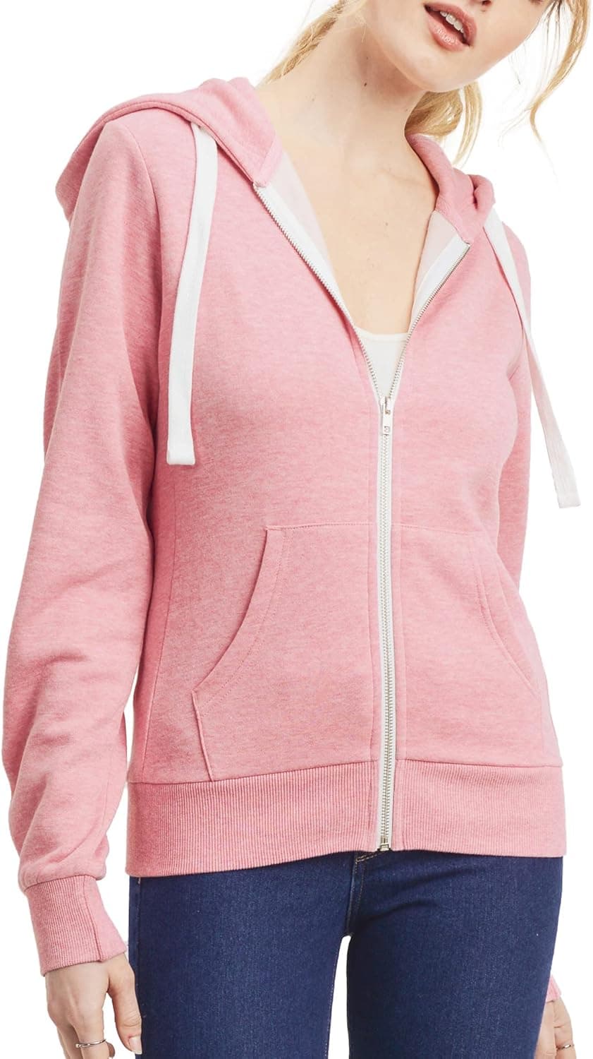esstive Women's Ultra Soft Fleece Long Sleeve Active Cozy Lightweight Classic Full-Zip Hooded Jacket