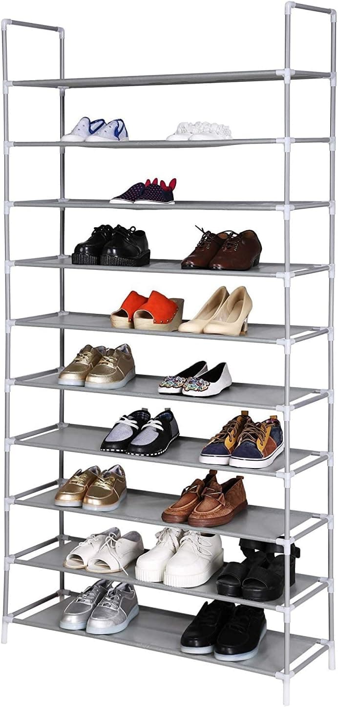 10-Tier Shoe Rack 50 Pairs - Vertical Storage Bench, Space Saving Portable Home Shoe Organizer Tower Unit - Easy to Assemble - No Tools Required - Gray Product Name